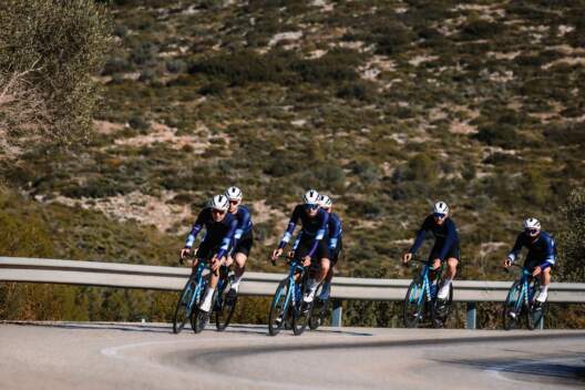 Alexey Lutsenko, Matîs Louvel, and Krists Neilands at NSN Cycling Team training camp