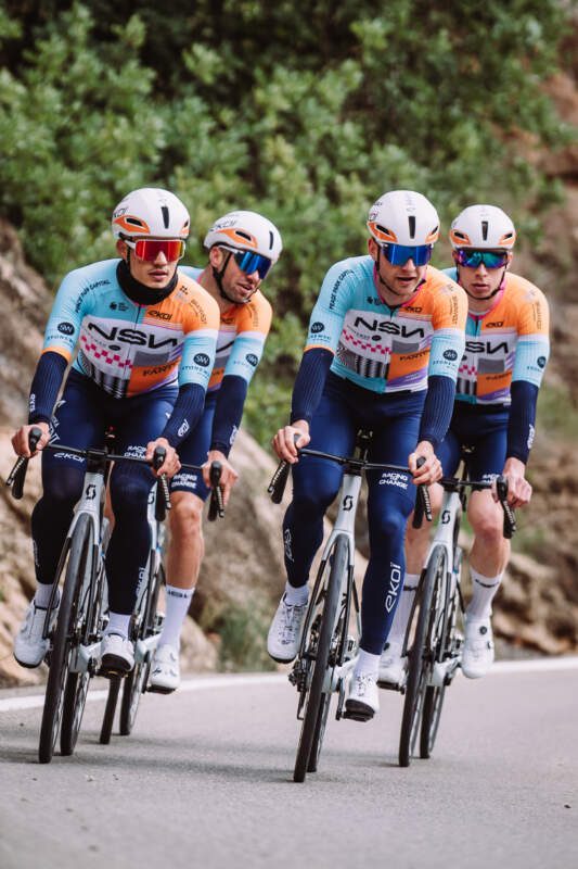 Pau Martí, Tom Van Asbroeck, Riley Sheehan and Matîs Louvel, Volta Comunitat Valenciana 2026 training