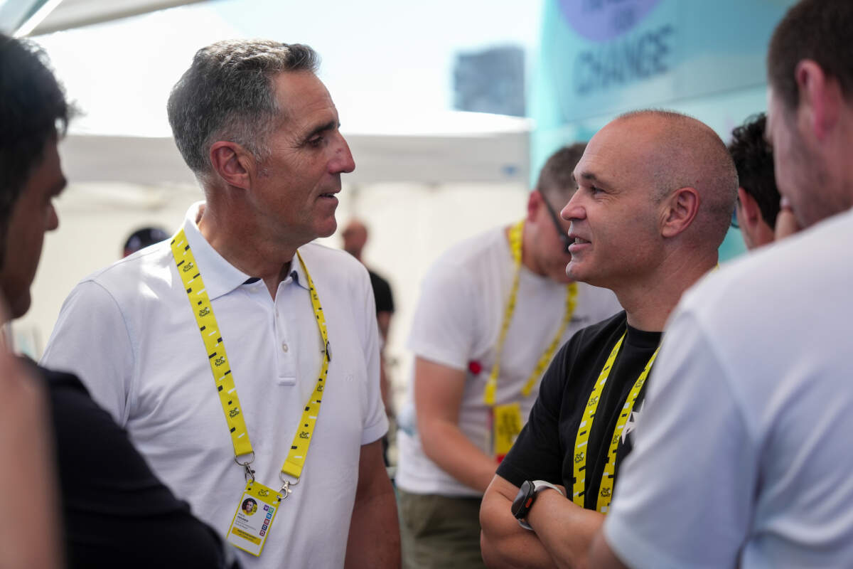 Andrés Iniesta and Miguel Indurain, NSN Cycling Team, Tour de France 2026 stage 1