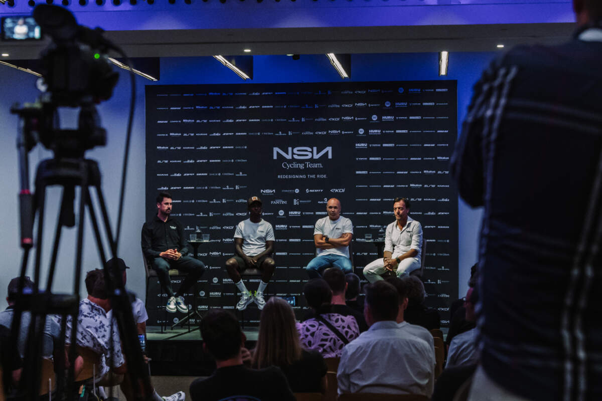 Biniam Girmay and Andrés Iniesta, NSN Cycling Team press conference