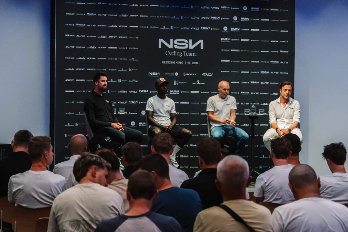 Biniam Girmay and Andrés Iniesta, NSN Cycling Team Tour de France welcome event